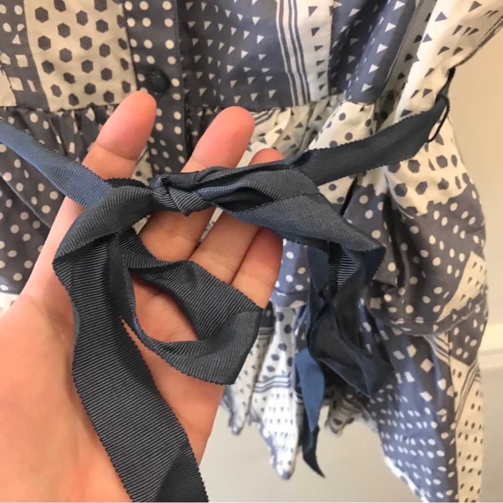 NWT Anthropologie Odille Patchwork Ruffle Top 12 blue white polka dots button - Picture 6 of 11